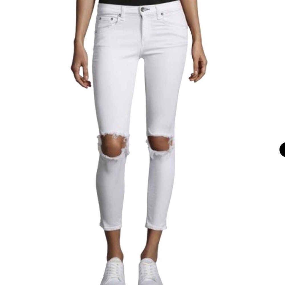 Rag & Bone Destroyed White Jeans - Picture 2 of 8